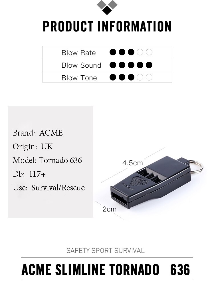 Acme 636 Outdoor Bergbeklimmen Survival Fluitje Hoogfrequente Big Sound Ultra-Dunne Cheerleading Fluitje