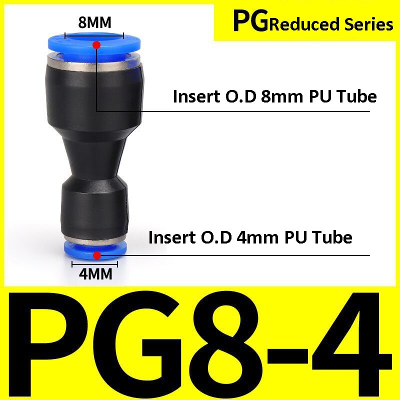 Pneumatiske fittings fitting plastkoblinger pu  pg 4mm 6mm to 8mm 10mm luft vannslange rør push-in rett luft hurtigkobling: Blå