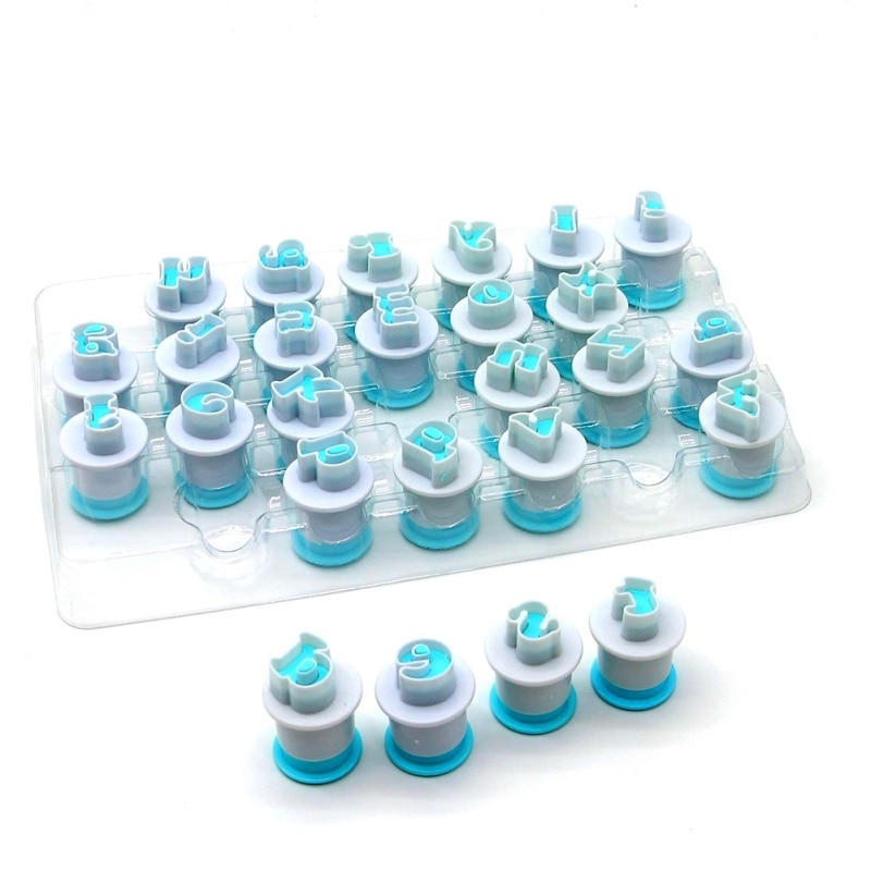 Bagning form bogstav fondant kage udstikker 26 stk store & små bogstaver alfabet og 10 stk nummer kage dekorationsværktøj