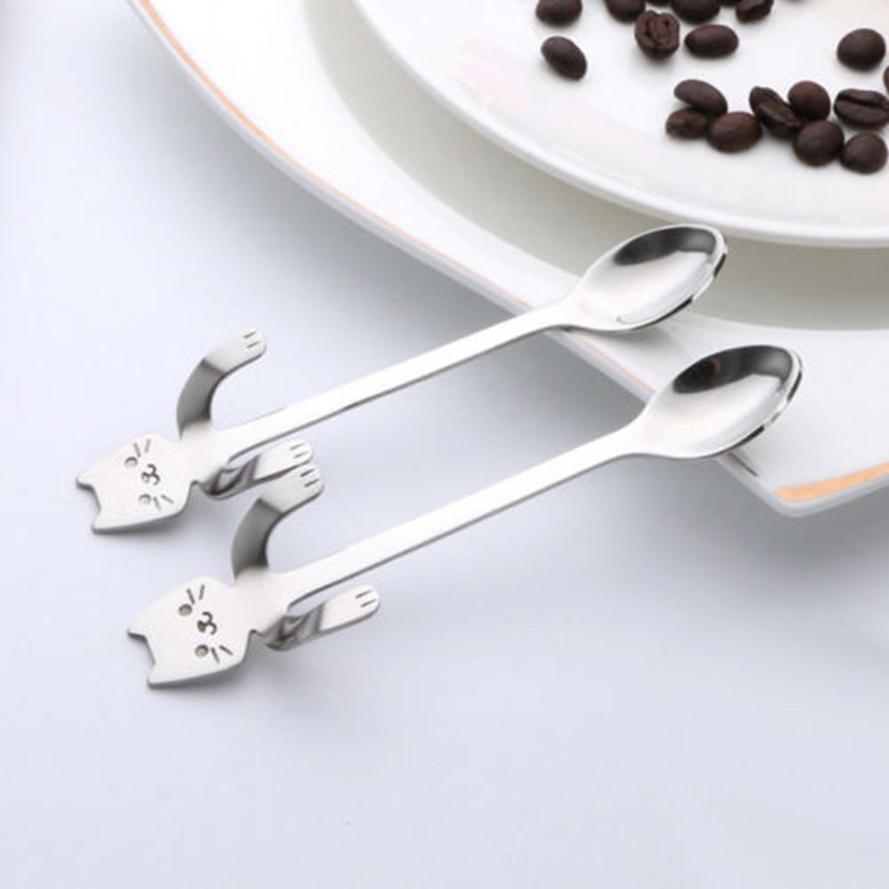1 Piece Cute Cartoon Cat Spoon Long Handle Spoons Flatware Drinking Kitchen Gadgets Stainless Steel Tea Coffee Spoon