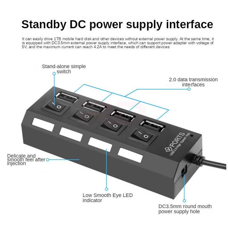 7 hub usb 3.0 multi divisor usb 4 hub usb uso adaptador de energia 4/7 porta múltipla expansor 2.0 3.0 hub com interruptor para pc