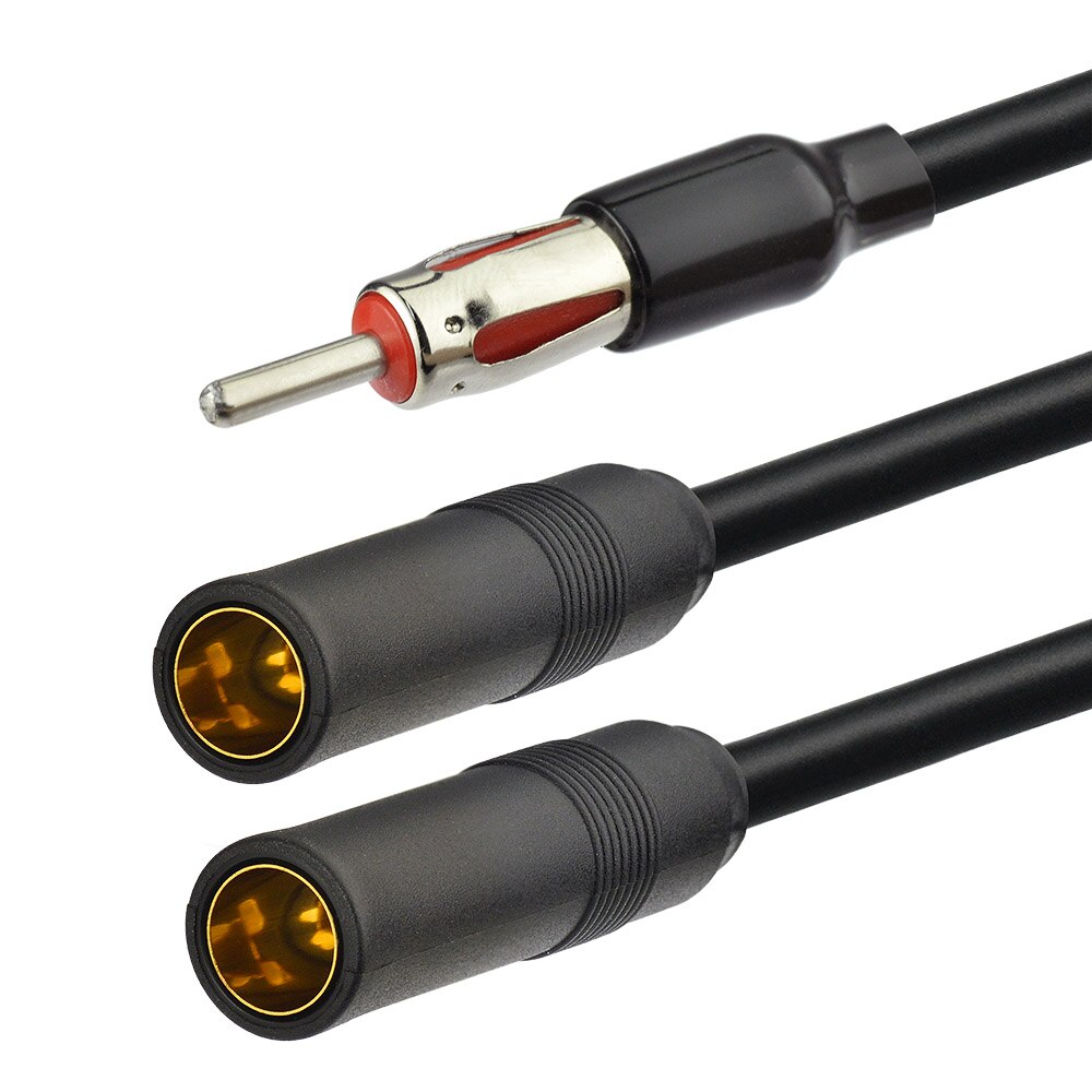 Superbat Universal Vehicle Car FM AM Radio Receiver Antenna Aerial Converter Cable DIN Male to Dual DIN Socket Y-type 30cm