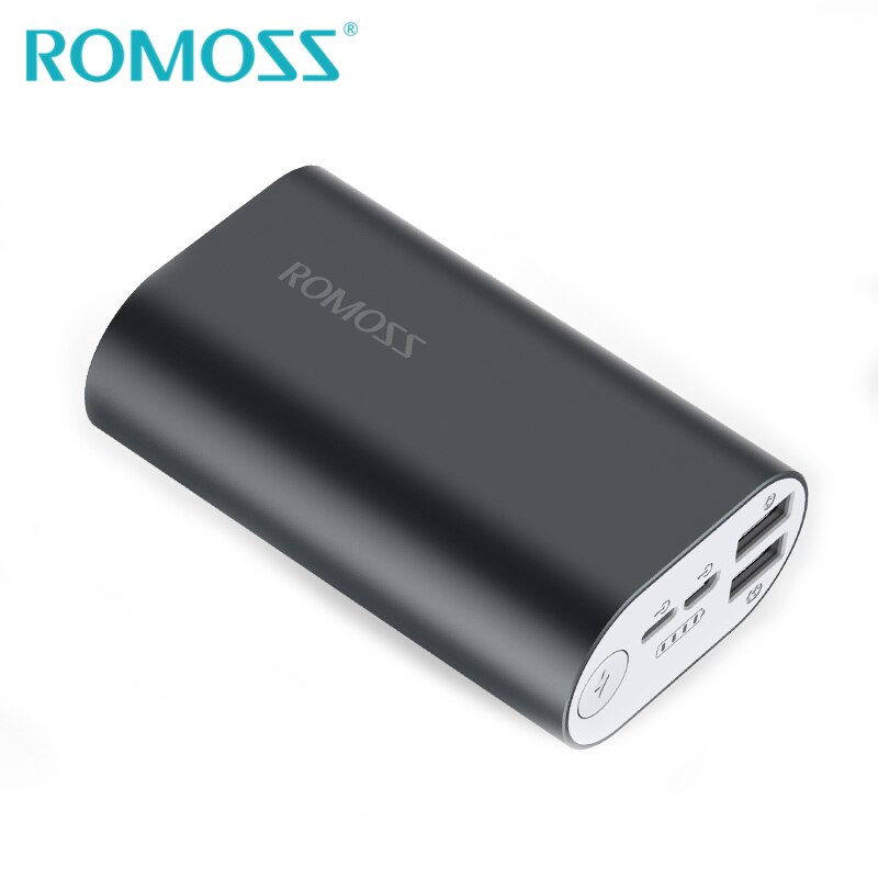 ROMOSS ACE10 10000mAh mini banco de energía de aleación de aluminio, paquete de batería externa con 2 puertos de entrada y salida USB Dual de 5V/2.1A