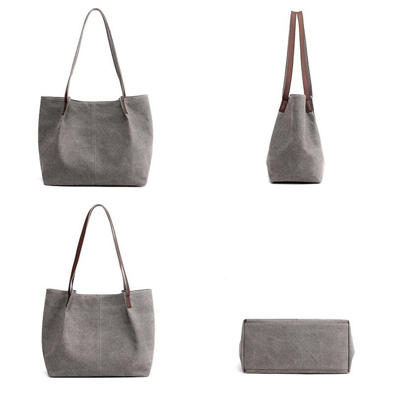 Oude Tang Casual Grote Capaciteit Canvas Tassen Voor Vrouwen Eenvoud Vrouwelijke Schouder Draagbare Tas Bolsas