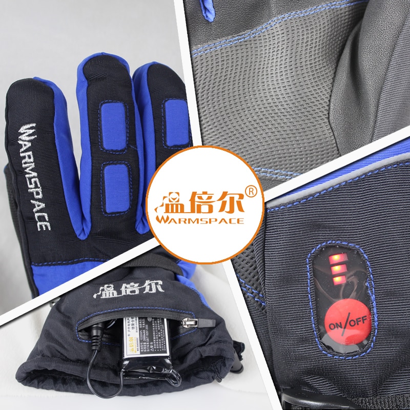 Warmspace 7,4 V guantes eléctricos recargables calentados con batería de litio de esquí guantes de invierno calientes calentados para ciclismo guantes de esquí