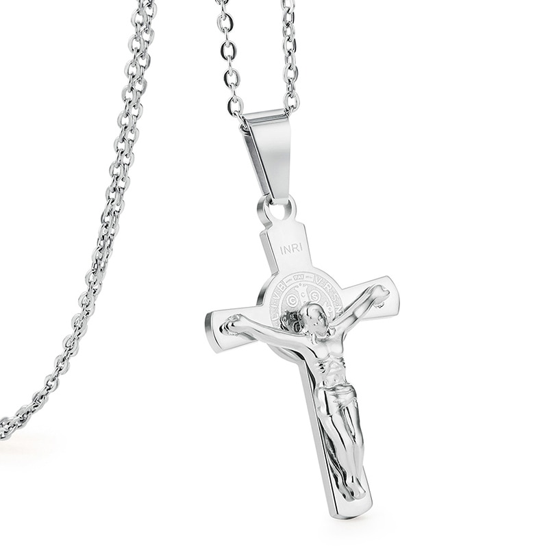 Vintage croix INRI jésus croix Crucifix pendentif et colliers hommes Christian lien chaîne bijoux de or argent couleur collier