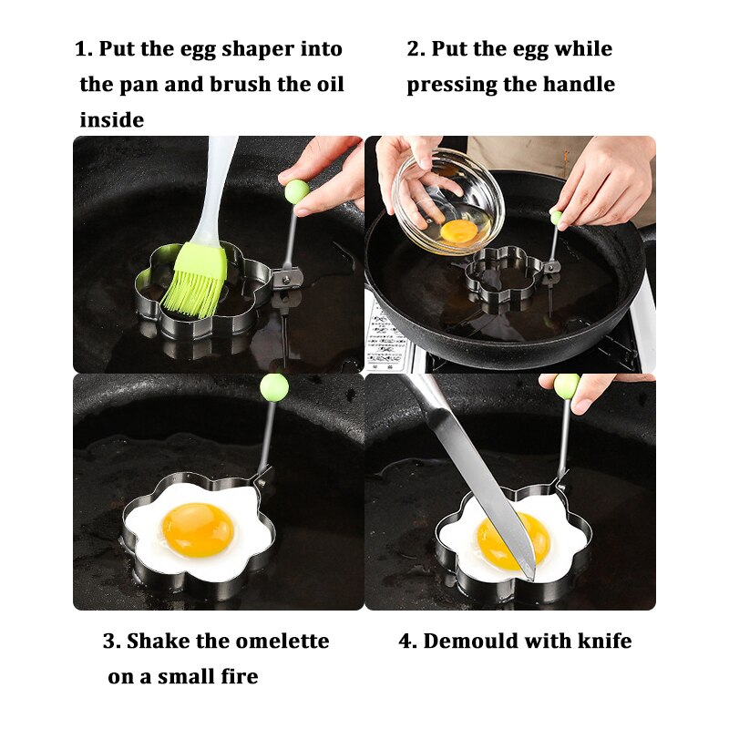 Rvs Gebakken Ei Pannenkoek Shaper Omelet Mold Mould Diy Ontbijt Koken Gereedschap Keuken Accessoires Gadget