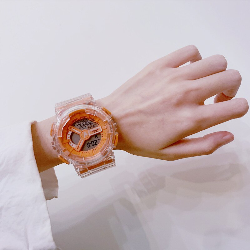 Sport montre numérique hommes femmes veilleuse LED montre Silicone électronique garçon fille montre Couple montres enfant horloge relogio reloj: orange