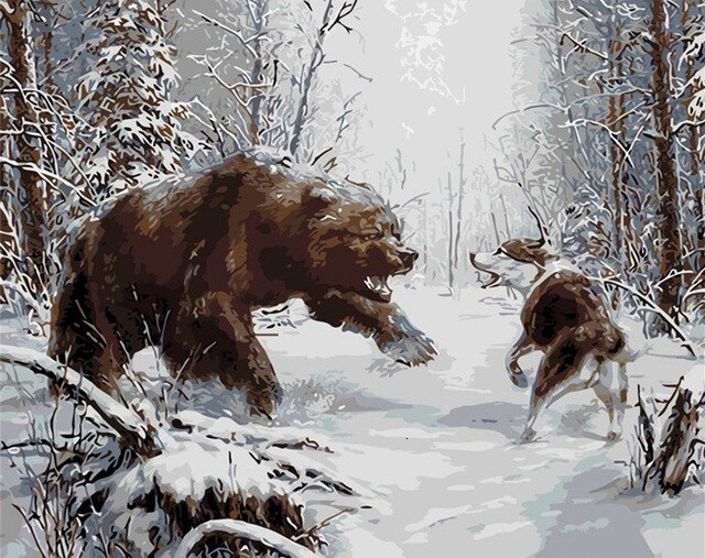HUACAN cuadros por números animales pintura al óleo por números Kits de oso dibujo lienzo DIY invierno pintado a mano decoración del hogar: SZHC565