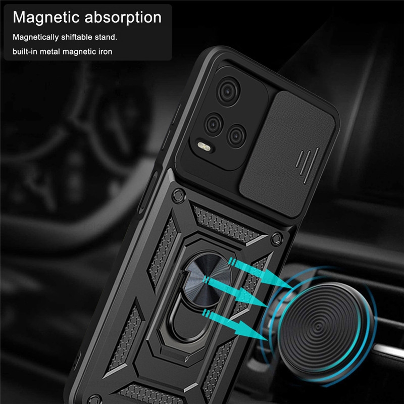 Slide Camera Shockproof Armor Case Voor Vivo Y33S Y 33S V2109 6.58 &quot;Auto Magnetische Ring Holder Stand Cover vivoy33s Beschermen Shell
