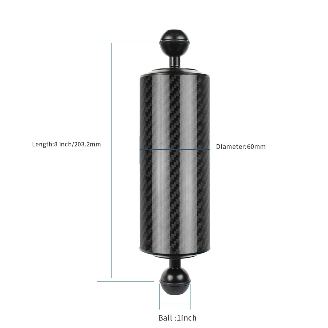 Carbon Fiber Float Buoyancy Diving Housing Aquatic Arm Extended Bracket Dual Ball Floating Arm Mount Camera Underwater Tray Kit: Upgrade D60 8inch
