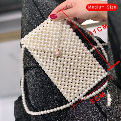 Hand-woven Perle Taschen Dame Perlen Schulter Tasche Frauen Party Vintage Handtasche Ins Kleine Klappe Tasche Mini Kreuz körper Tasche: medium  style 3