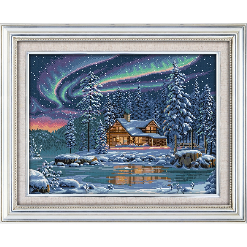 Eeuwige Liefde Kerst De Aurora Borealis Ecologische Katoen Chinese Borduurpakketten 11CT 14CT Gedrukt Woondecoratie