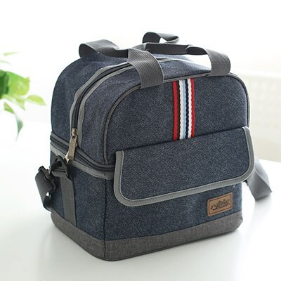 Women Insulated Oxford Lunch Bag Cotton Denim Blue Portable Thermal Lunch Box for Kids Food Cooler Bags Picnic Tote: 80061