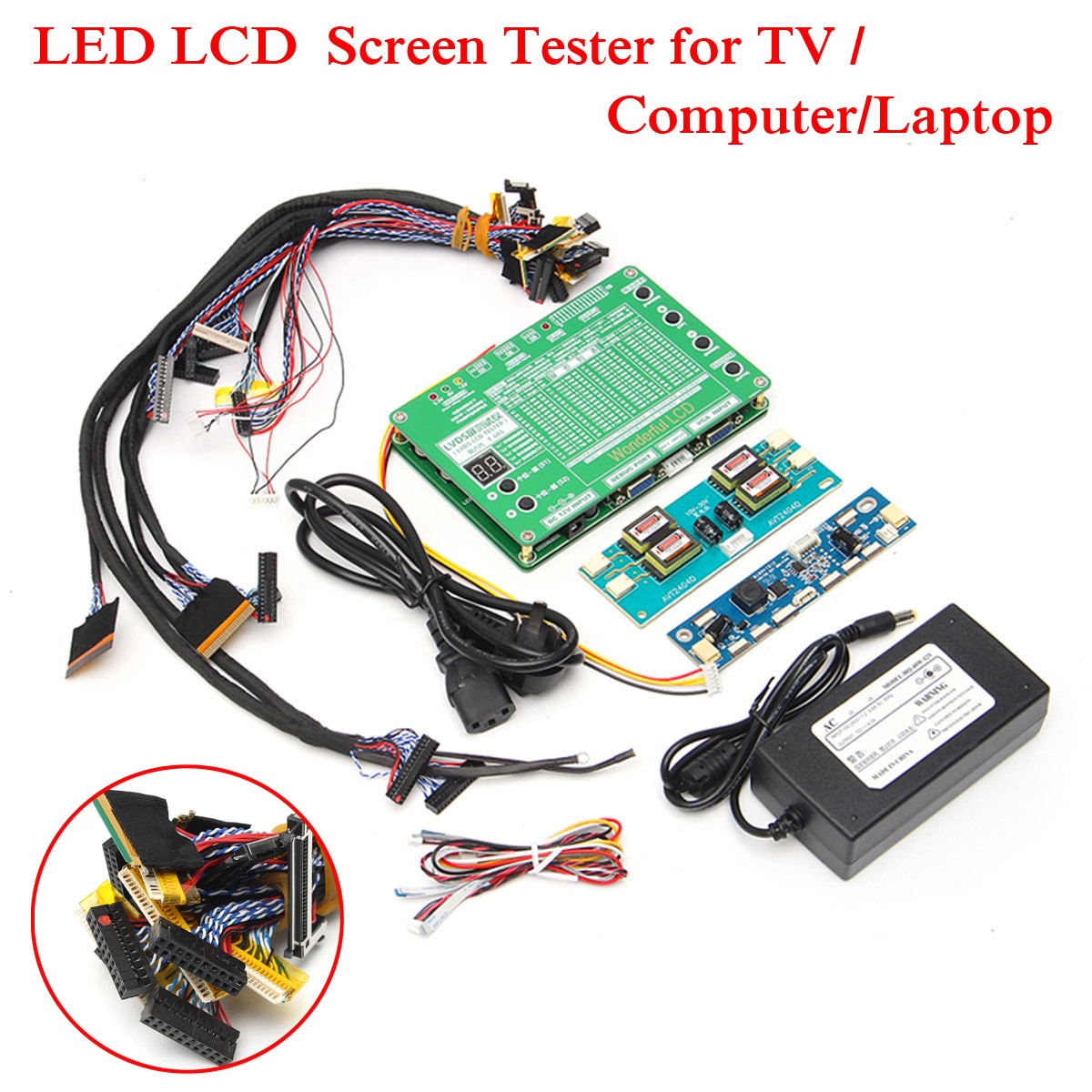 Panel Test Tool Laptop LCD/LED Test Tool Kit Panel Screen Tester+ 14PCS Lvds Cables + Inverter for TV/Computer/Laptop Repair