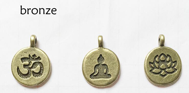 Ametyster buddha armbånd yoga lotus charme håndled lilla sten beaded buddhist armbånd til kvinder og mænd: Sæt  of 3 bronze colo