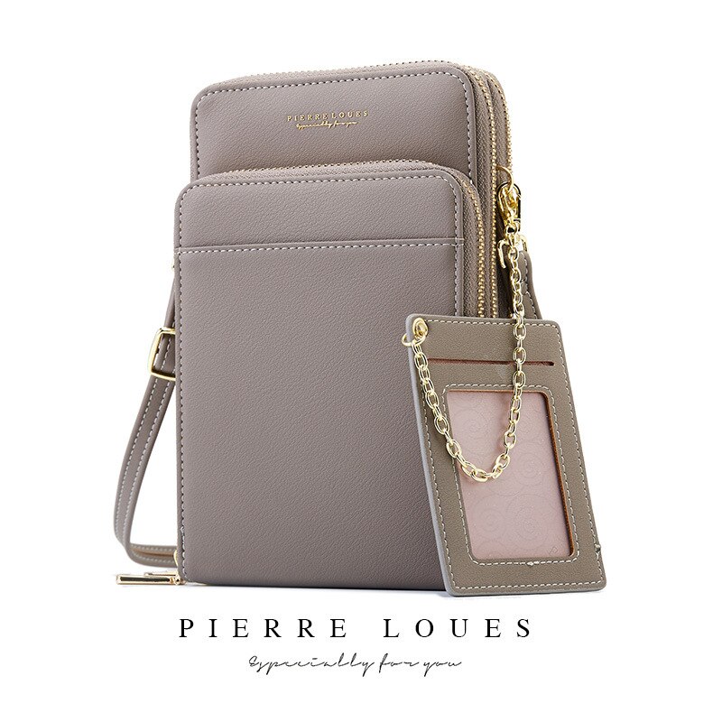 Pierre Loues Women Mobile Phone Bag Retro Multifunctional Simple Small Shoulder Bag Female Crossbody Bag: Gray