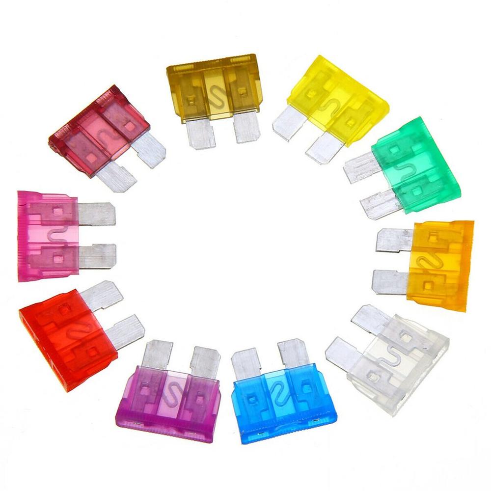 100 Uds. Fusibles para coche estándar 2A 3A 5A 7.5A 10A 15A 20A 25A 30A 35A, fusible de camión tipo hoja con Clip y caja para surtido