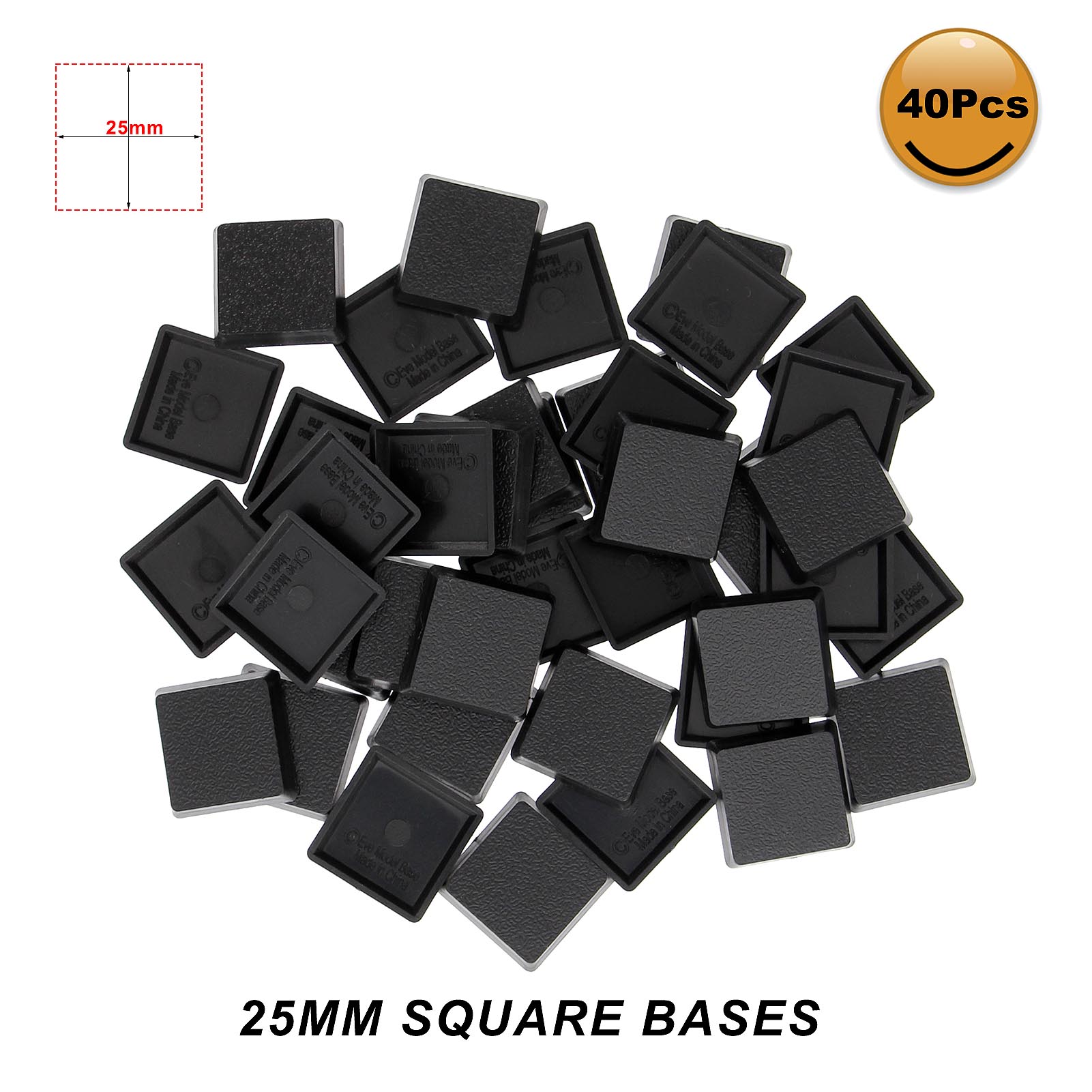 40pcs/60pcs/100pcs 25mm Square Model Bases for Wargames Table Games Plastic Black MB1025