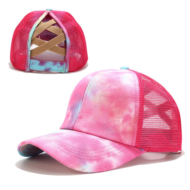 Gorra de béisbol con coleta para mujer, gorro de béisbol con estampado de coleta, Cierre trasero, malla transpirable, estilo Hip Hop,: Cross-Hot pink