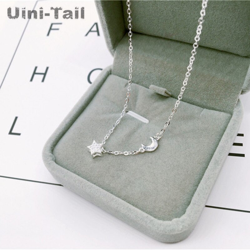 Koreańska wersja 925 szterling srebro małe świeże gwiazdy księżyc modelowania naszyjnik modelki mody przepływu dzikich studentów wisiorek