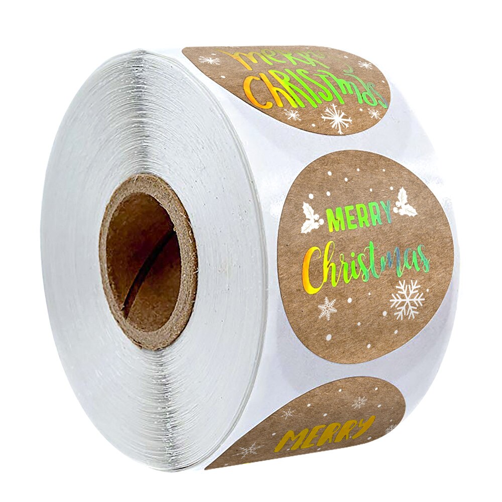 500 Pcs/Roll Merry Christmas Stickers Seal Labels Gold Silver 1 Inch Round Stickers For Handmade Sticker Card Box Package Labels: Kraft paper gold