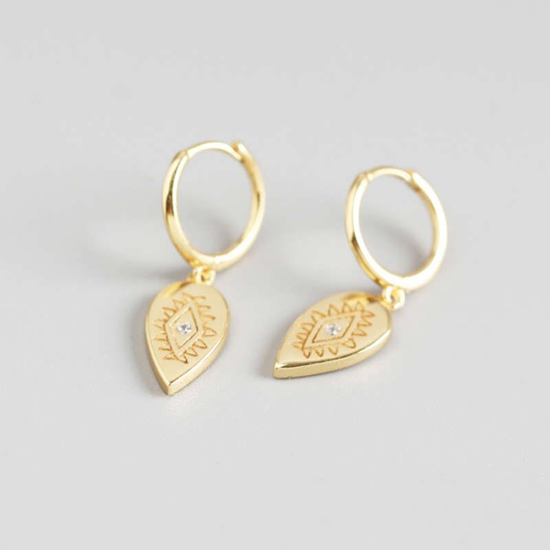 Inzatt Real 925 Sterling Zilver Zirkoon Waterdrop Totem Hoepel Oorbellen Voor Mode Vrouwen Party Punk Fijne Sieraden Accessoires: gold