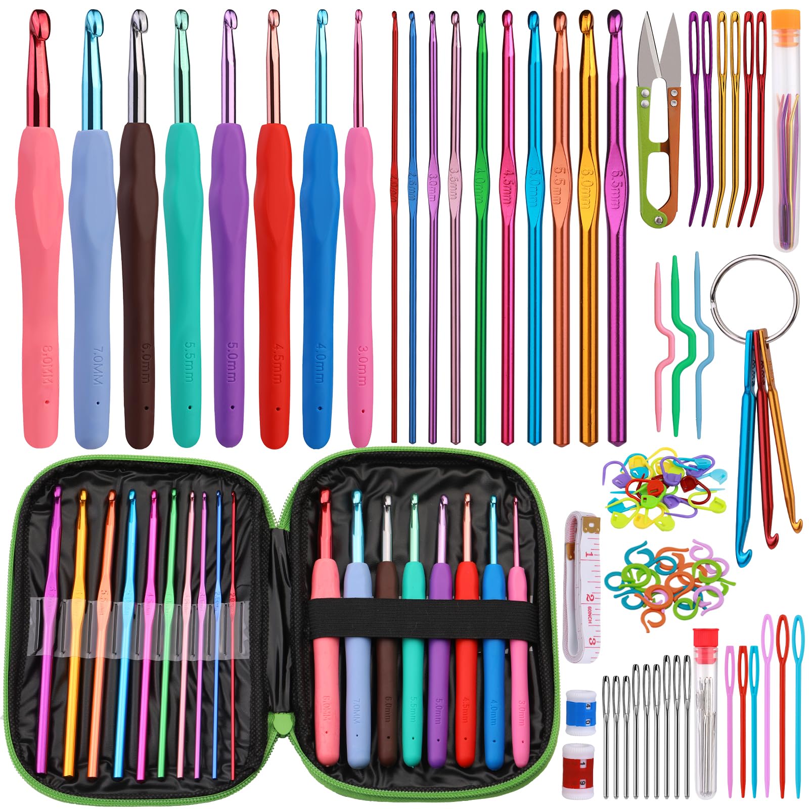 Fenrry conjunto de gancho de crochê, kit de agulhas de crochê para iniciantes, estojo verde e acessórios de crochê para artesanato de tricô: Marinha