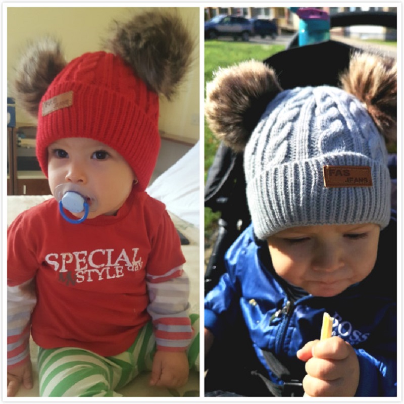 Gorro de Crochet para bebé doble extraíble, Gorro con pompón para niñas pequeñas, gorros de invierno para niños con pompón de piel sintética, gorros para niños