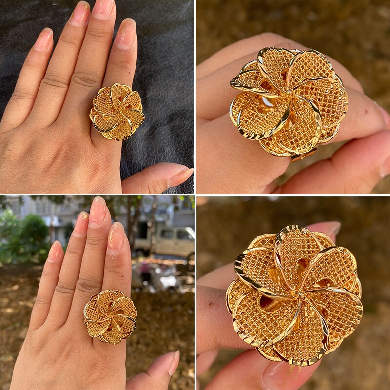 Free Size Ethiopia Rings Dubai rings For women 24K gold Plated African Party wedding Middle East Rings Hallowe