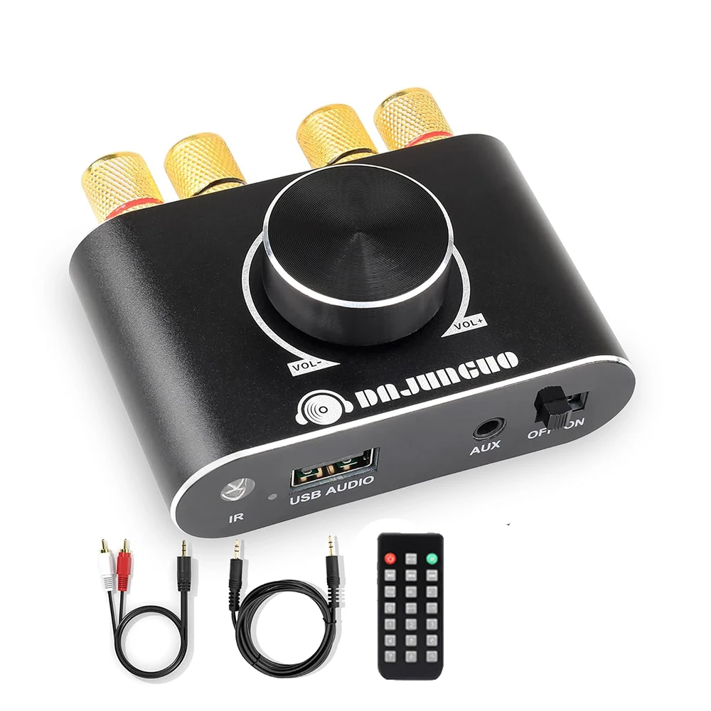 Mini wzmacniacz audio Stereo HIFI Cyfrowy kanał wzmacniacza 2.0 z wejściem AUX/USB/Bluetooth Bezprzewodowy odbiornik audio z pilotem: Khaki