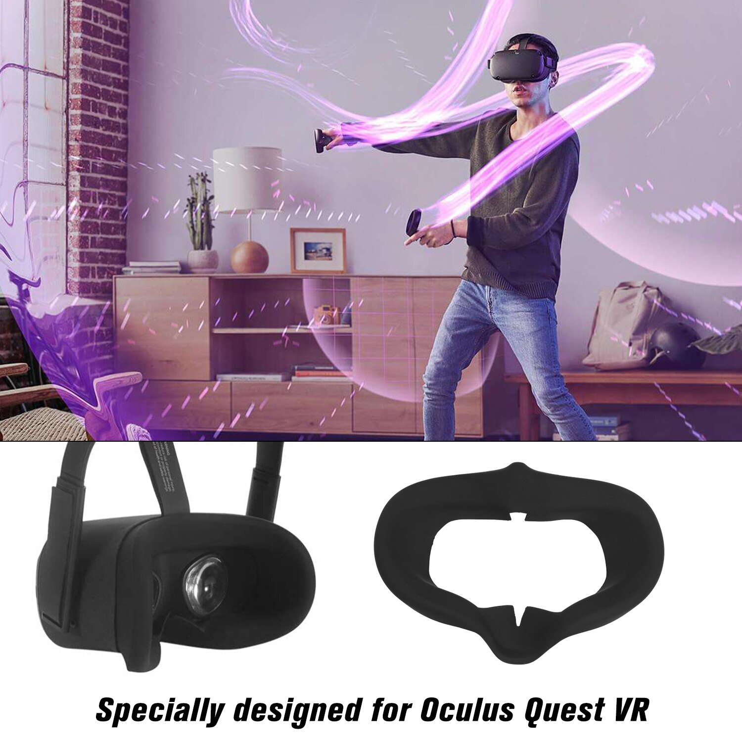 Silicone Pad Sweatproof Light Blocking VR Face Cover Washable Silicone Material for Oculus Quest VR for Virtual Headset