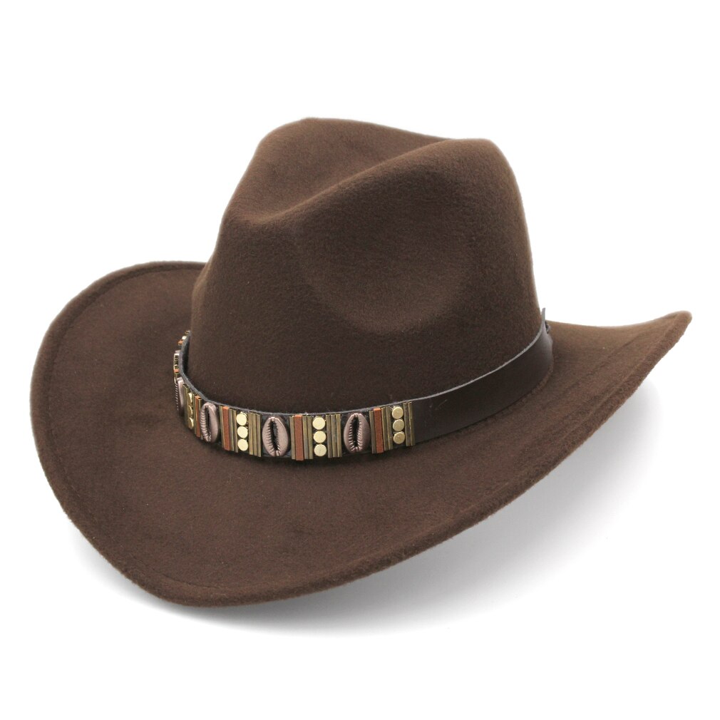 Mistdawn unisex western cowboy ridehat cowgirl kasket stiv bred skygge vinter varmt kostume: Mørkebrun