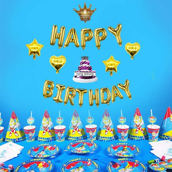 Gelukkige Verjaardag Ballonnen Banner Met 2Pcs Star Mylar Ballonnen 2 Stuks Hart Mylar Ballonnen 1Pcs Kroon Ballon 1 stuks Verjaardagstaart Bal