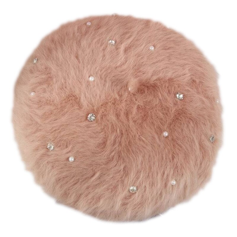 Vrouwen winter zachte pluche baret pet met strass parel kralen schilder muts  j78e: Kameel