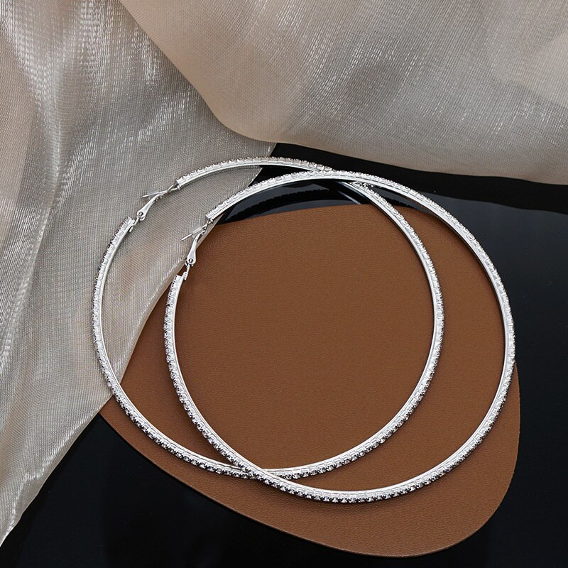 Fyuan Mode 2Cm 6Cm 8Cm 10Cm Ronde Crystal Oorringen Voor Vrouwen Geometrische Strass Oorbellen Verklaring sieraden
