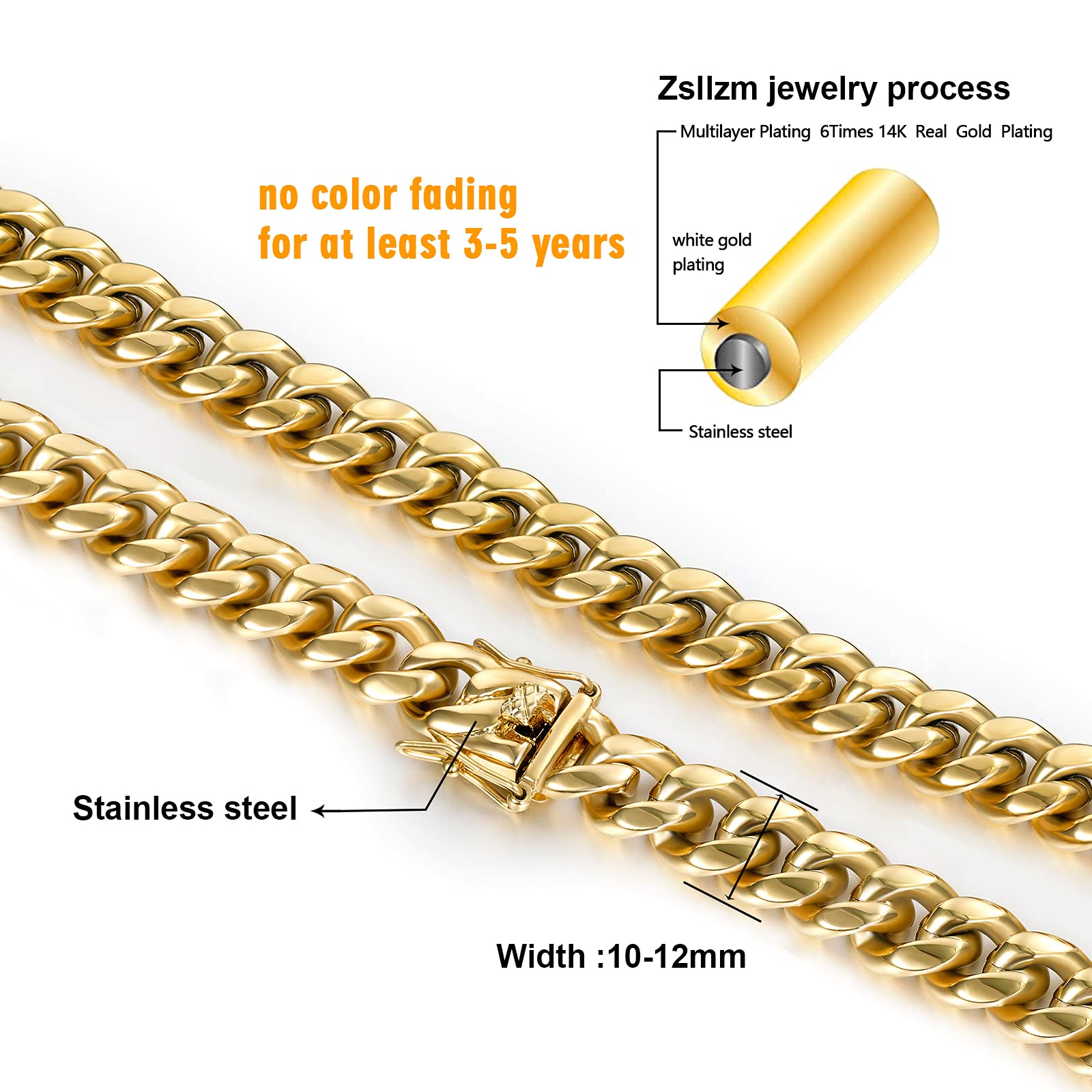 Men Stainless Steel Bracelet 6-14mm 18 K Gold Plated Miami Cuban Link Charm Bracelet For Men Pulsera Acero Inoxidable