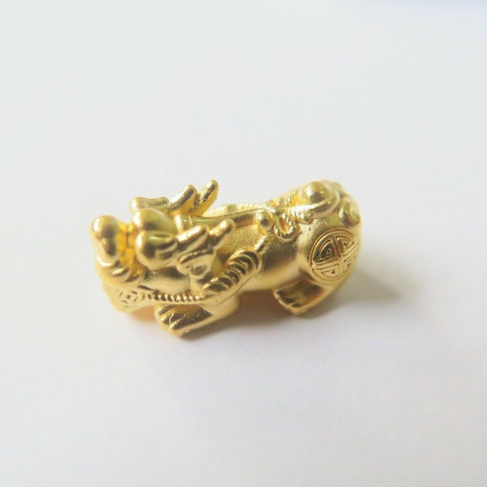 Echt 24k Gelb Gold Anhänger 3D Handwerk Reichtum Ebene Pixiu Anhänger 14mm H