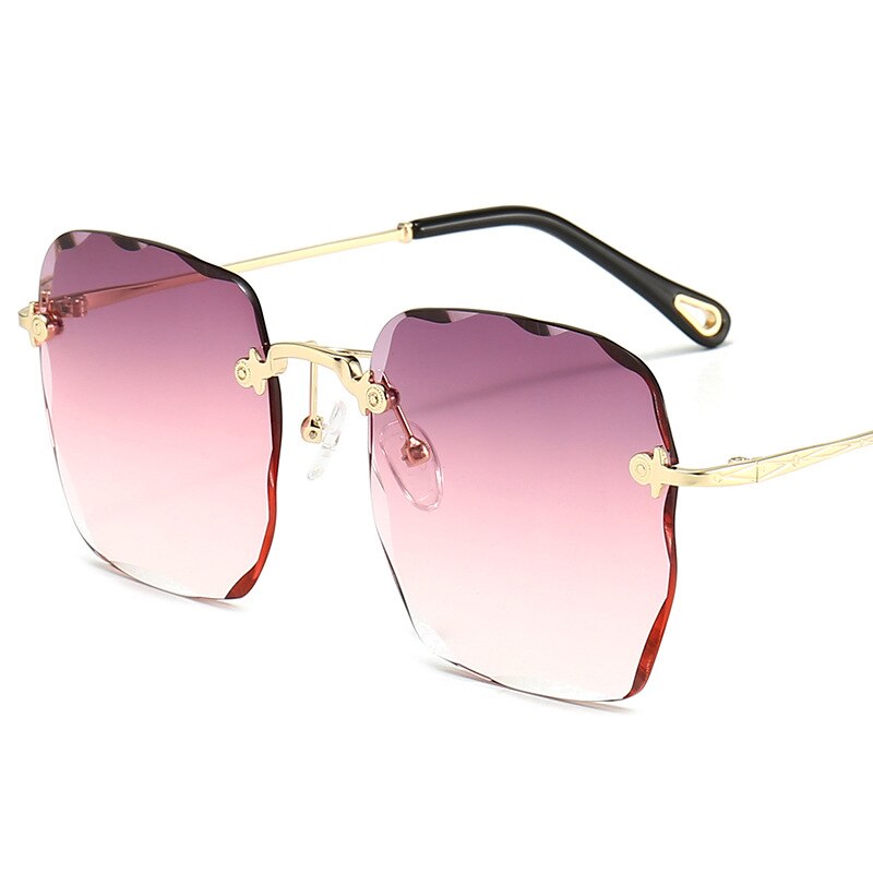 Kantløse firkantede overdimensionerede solbriller kvinder vintage luksus mærke diamant skære linse gradient solbriller: Grå lyserød