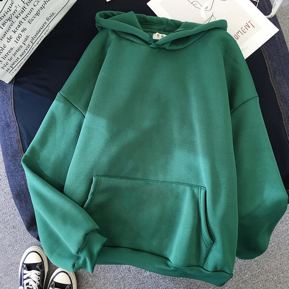 Sudadera con capucha de gran tamaño para mujer, suéter básico de terciopelo para mujer, Tops Harajuku de manga larga informales, Sudadera con capucha de Color sólido