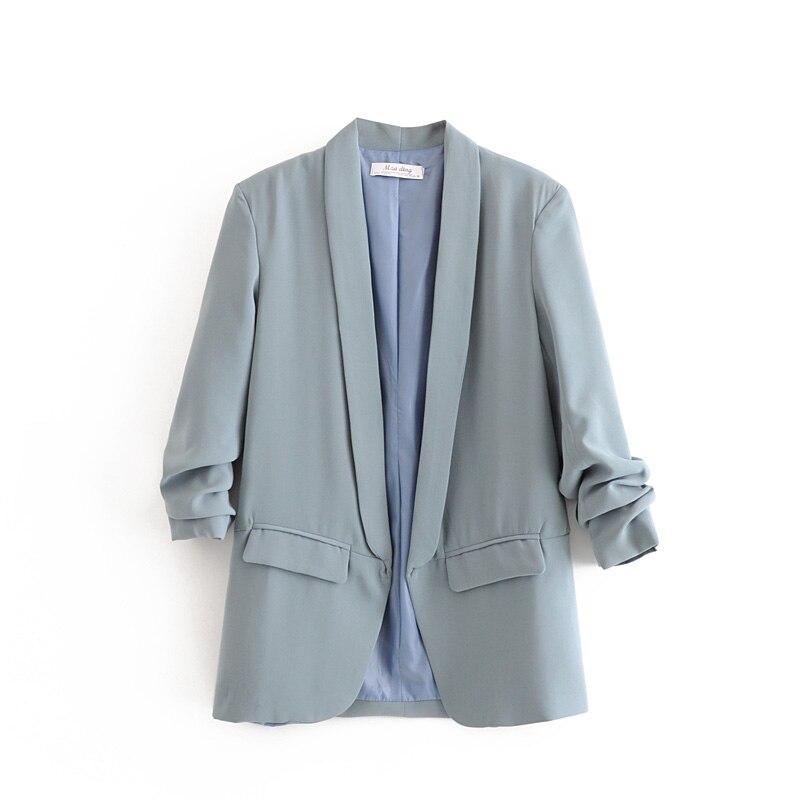 lässig frauen elegante Blazer damen geraffte hülse Blazer jacke Jahrgang weibliche streetwear anzüge mädchen schick anzug: grau / S