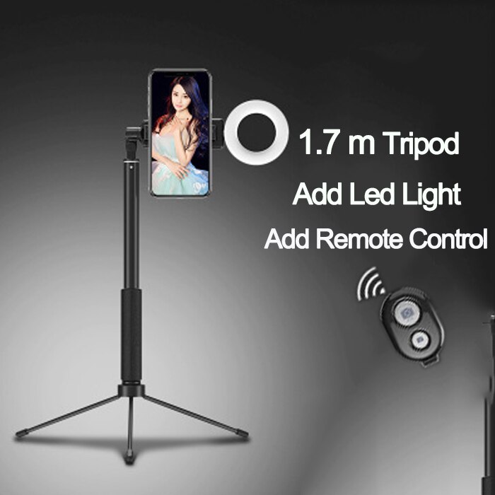 MAMEN 1,7 m Erweiterbar Live Stativ Selfie Stock Stativ mit LED Ring Licht Stehen für Telefon Porträt Füllen Beleuchtung für iPhone 7 8: Orange
