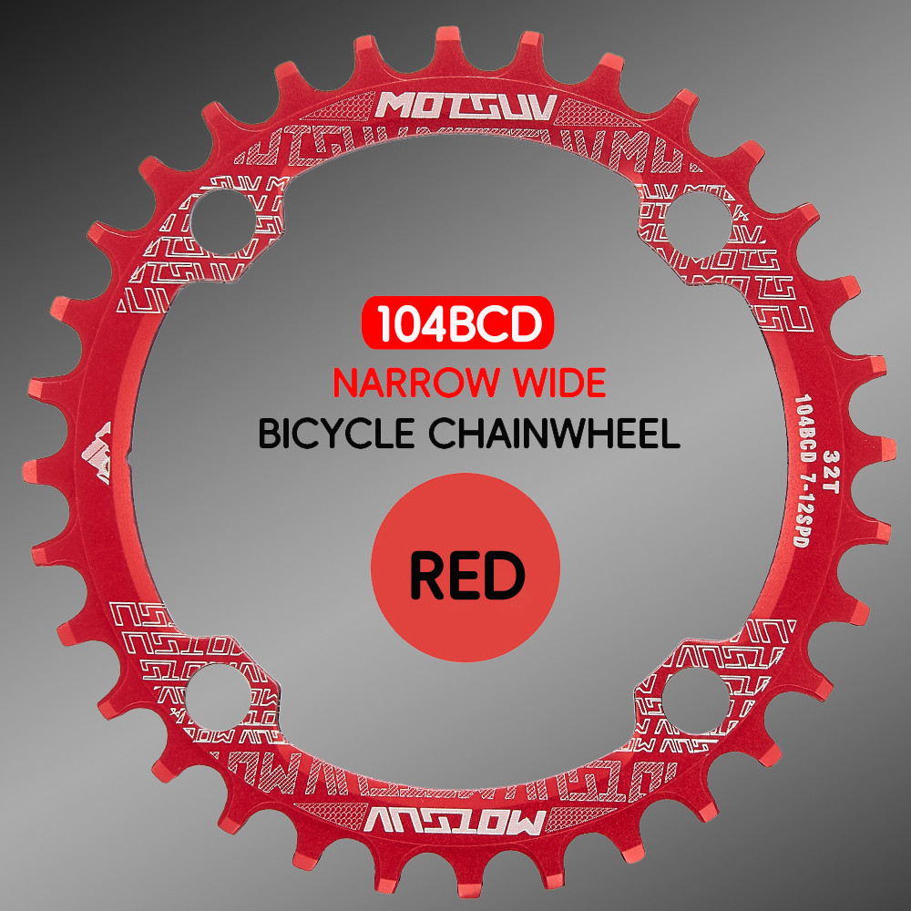 Motsuv Fiets 104BCD Crank Smalle Brede Kettingblad Aluminium Mtb Ronde 32T 34T 36T 38T Fietsen Tand Kettingwiel Onderdelen: Rood / 36T