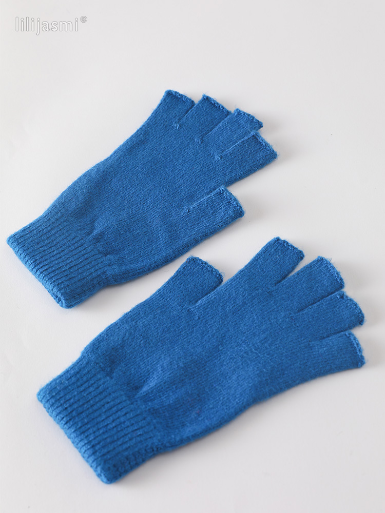 Wolle Fausthandschuh ausgesetzt Fingerspitze Damen Handschuhe Winter Herbst Arbeitshandschuhe gestrickt für Frauen Fingerlose Handschuhe Antrieb Fäustlinge: Blau