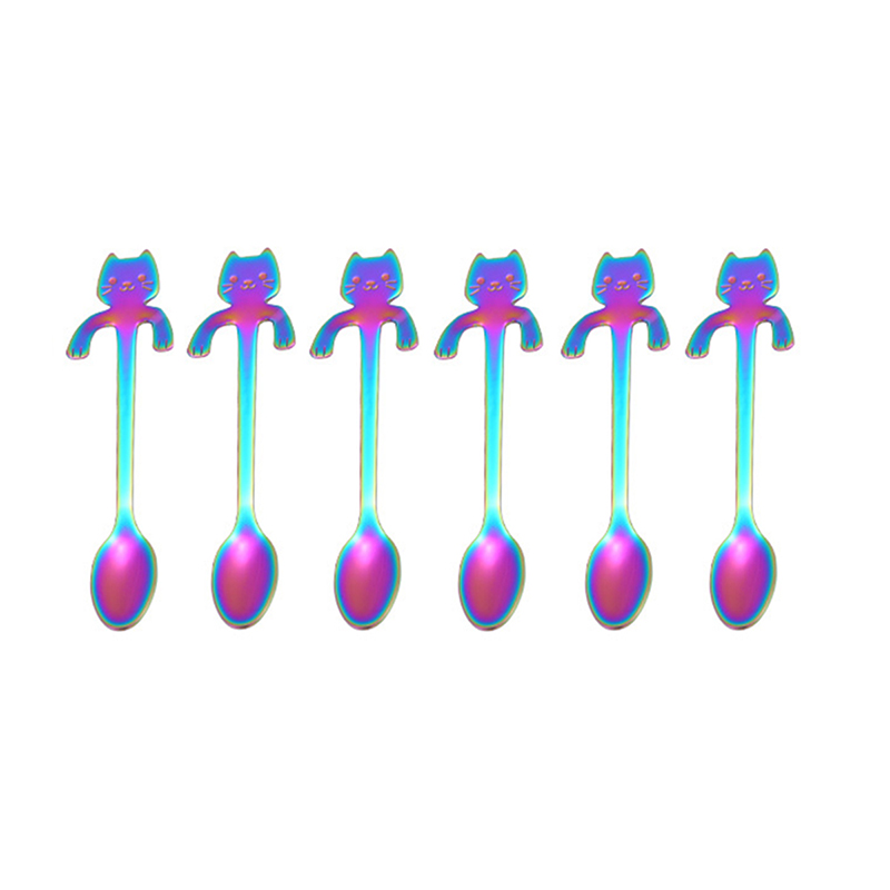 6 pcs Mini Cute Coffee Spoon 12cm 17 cm 304 Stainless Steel Cartoon Cat Spoon Teaspoon Dessert Snack Scoop Milk Spoons Tableware