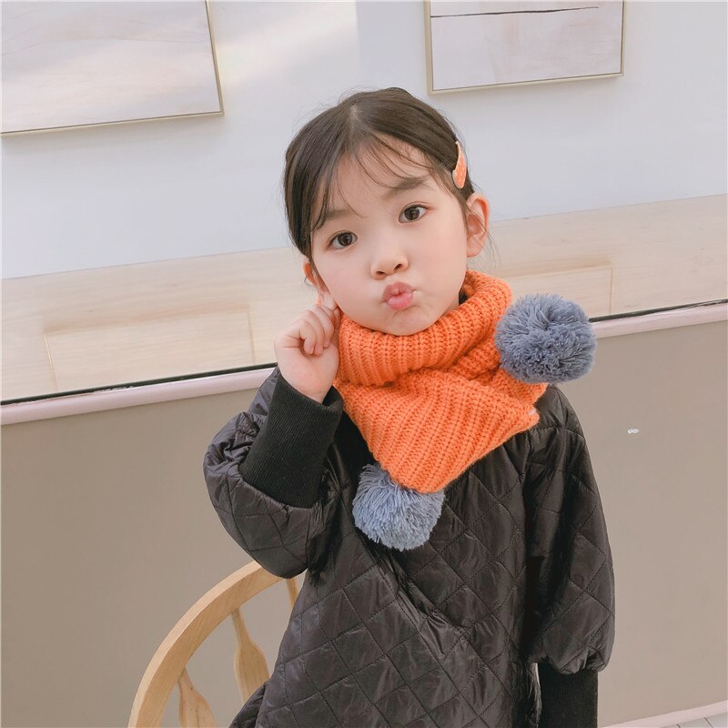 Verdikte gebreide kindersjaal effen kleur kruisstreep jongens en meisjes lange handdoek hangende bal winter warm baby haar nek