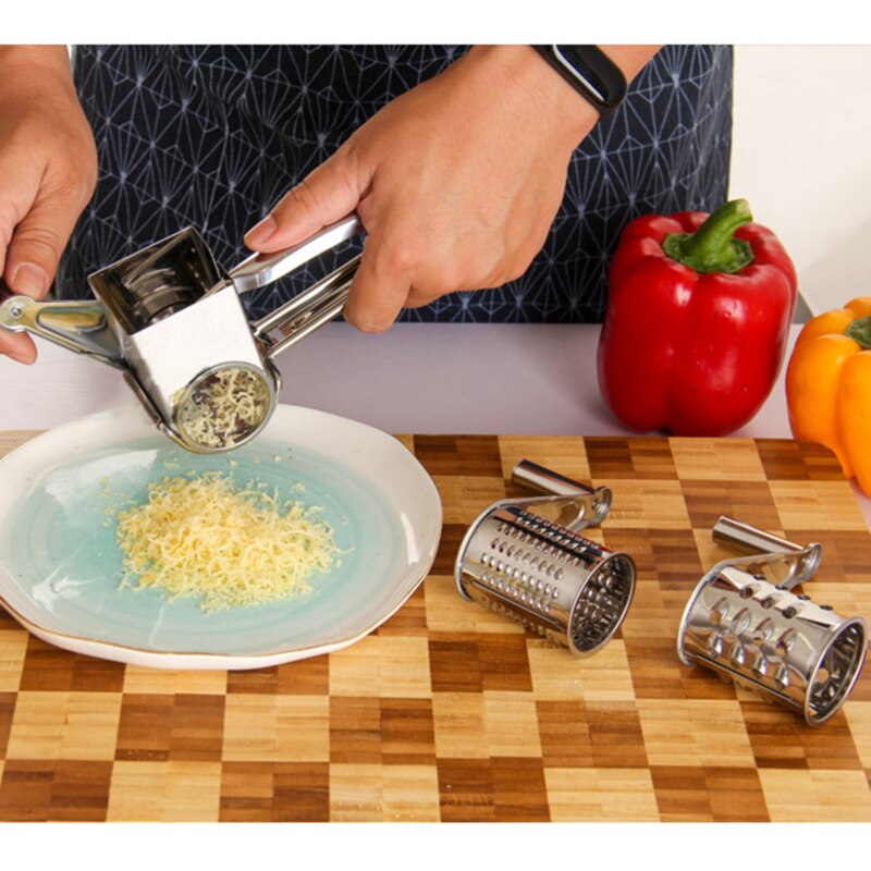 Silver Stainless Steel Cheese Hand-Cranked Rotary Chipper Chocolate Grater Sliced Shredded Kitchen Tools