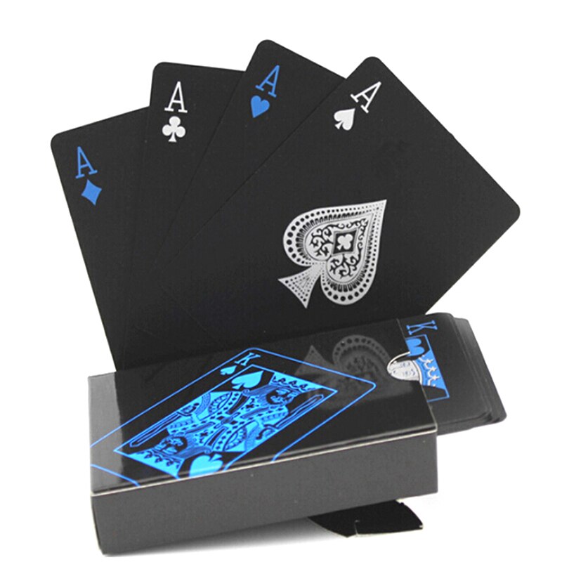 54 Stks/partij Waterdichte Pvc Plastic Speelkaarten Set Trend Deck Poker Classic Magic Trick Tool Pure Black Magic Box-Verpakt