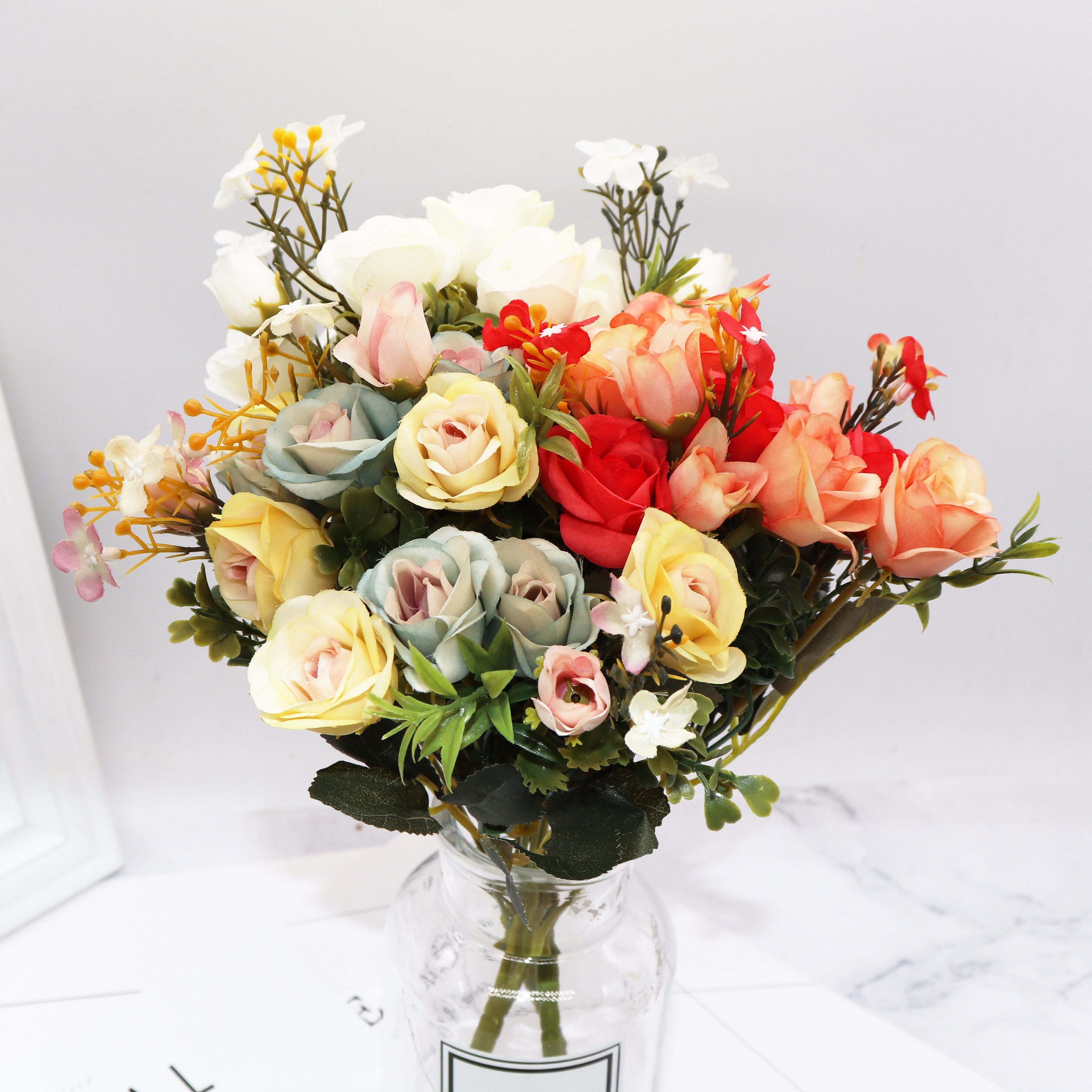 13 huvuden siden rosor brudbukett bröllop juldekoration för hem vas prydnadsväxter blomkruka konstgjorda blommor scrapbooking