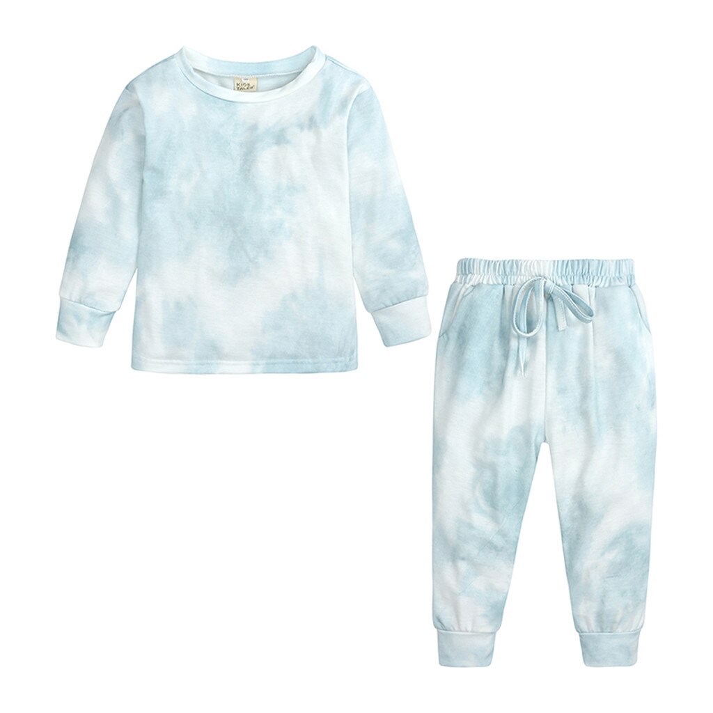 Kids Clothes Baby Girls Clothing Set Underwear Toddler Dot Long Sleeve Tie-Dye T shirt+Pants Pajamas Outfit: Green  / 3T